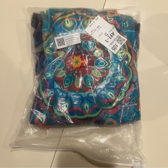 Mandala Patternβ All Over Print Quarter Sleeve Shirt Half Cork Button Up Size L - Picture 4 of 8